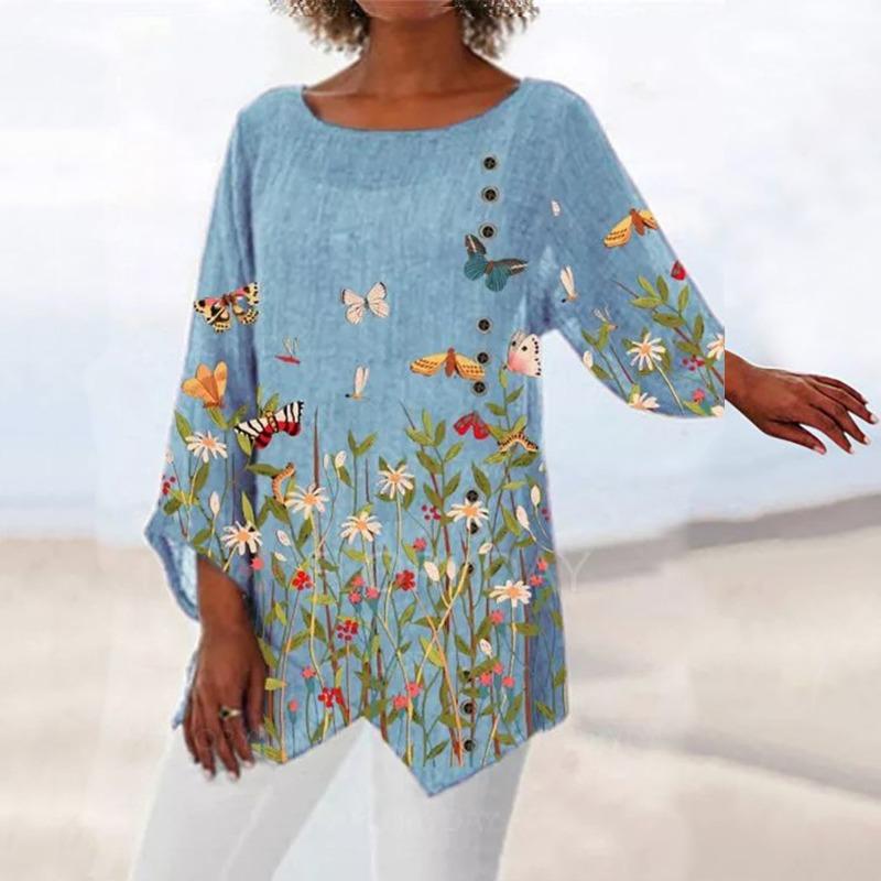 QICED Women's Fashion Casual 3/4 Sleeves V Neck Blouses & Shirts
