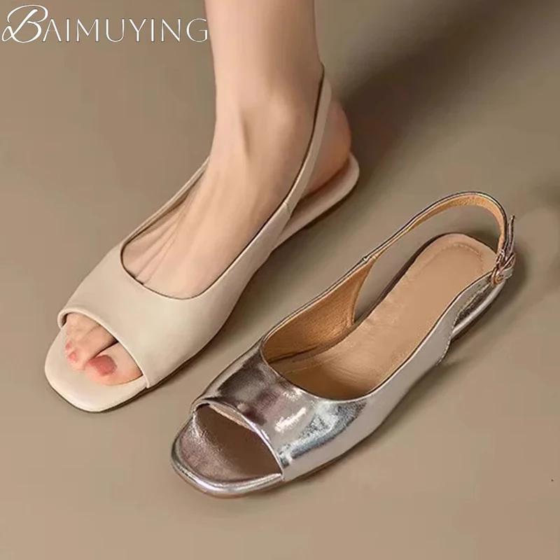 Women Flats Sandals New Casual Summer Shoes Open Toe Slippers 2025 Elegant Square Toe Woman Shoes Slingback Sandalias