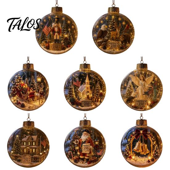 Wedding Celebration Supplies 250th Anniversary USA Christmas Ornament, Light Up Plastic Clear Ball Hanging Decoration with Festive Baubles Bell Train