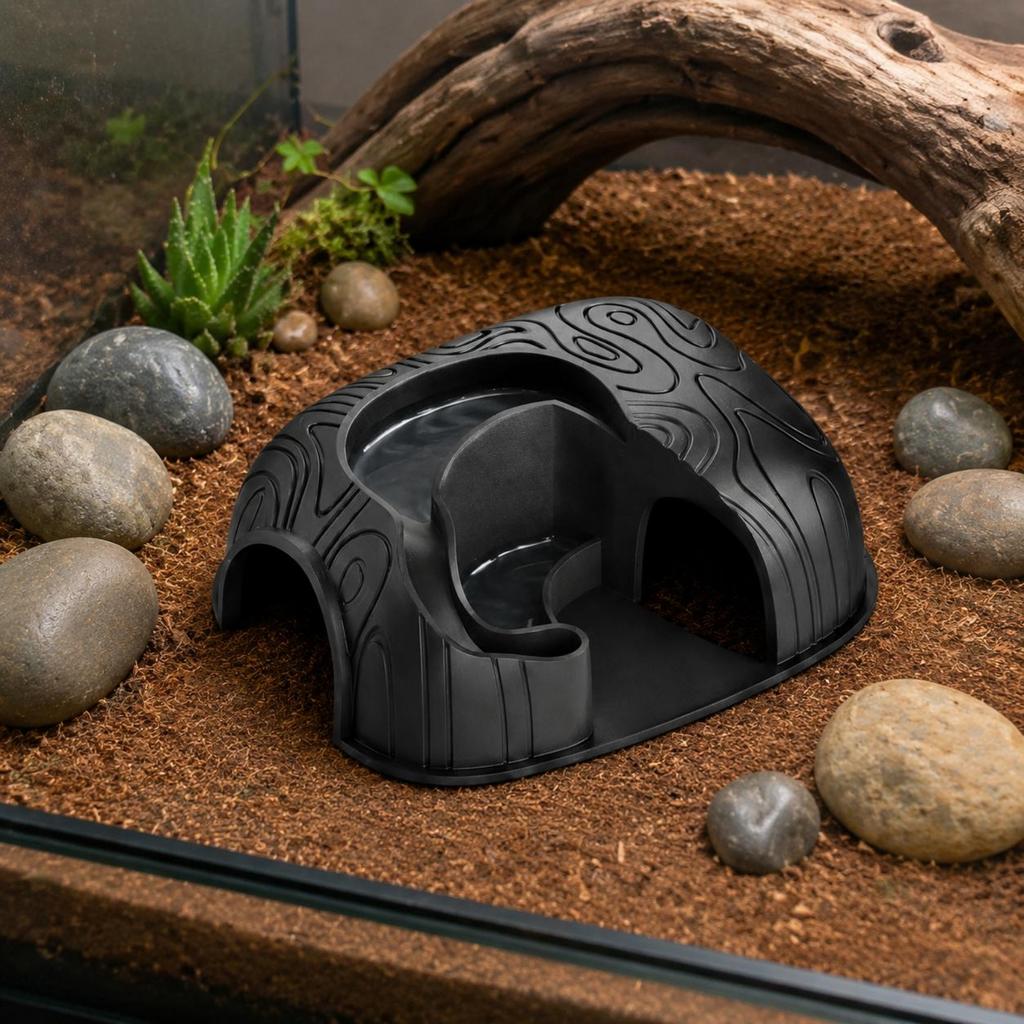 Cold-Blooded Pet Food and Water Hideout Multi-Function twoDoor Cold-Blooded Pet Shelter Terrarium Shelter Bowl Easy to Clean