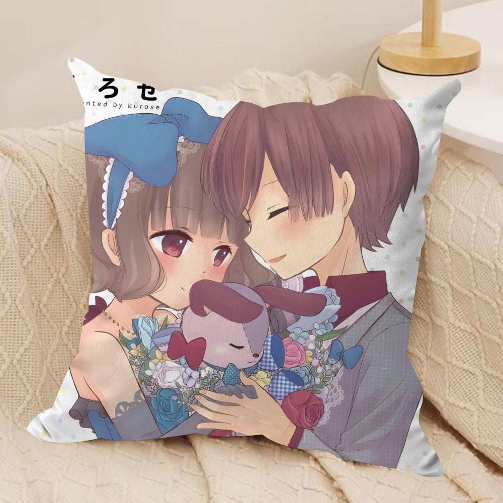 Anime M-Momokuri Cushion Cover Silky Short Plush Sofa Pillow Cover Hidden Zipper Soft Dustproof Case for Home Decor