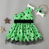 Baby Kids Girls Triangle Printed One Shoulder Tulle Dress with Bowknot Headband Cosplay Costume Clothes for 0.5-5 Years