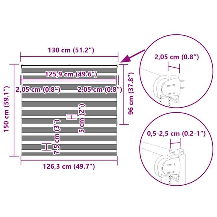 VidaXL Store zèbre blanc 130x150 cm largeur du tissu 125,9cm polyester, store à enrouleur zébré, store zébré pour fenêtre, 4014761