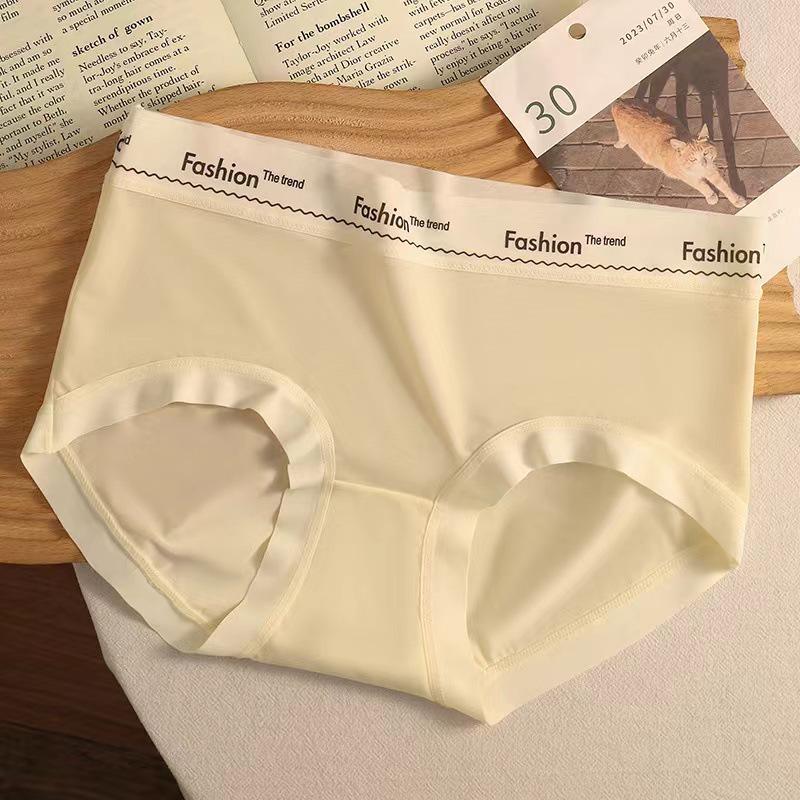 "Womens Seamless Mid-Waist Antibacterial Quick-Dry Underwear: Ultra-Thin Ice Silk, Breathable, Hip-Lifting Summer Pants for Girls & Students"