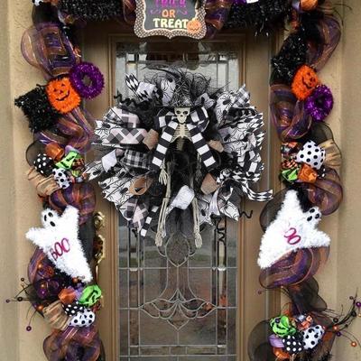 40cm Halloween Wreath Artificial Skull Decorative Versatile Welcome Sign Ornament for Wall, Mantel,