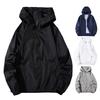 Men Summer Sun Coat Hooded Long Sleeve Zipper Placket Anti UV Jacket with Pockets Solid Color Outdoor Ice Silk Outwea