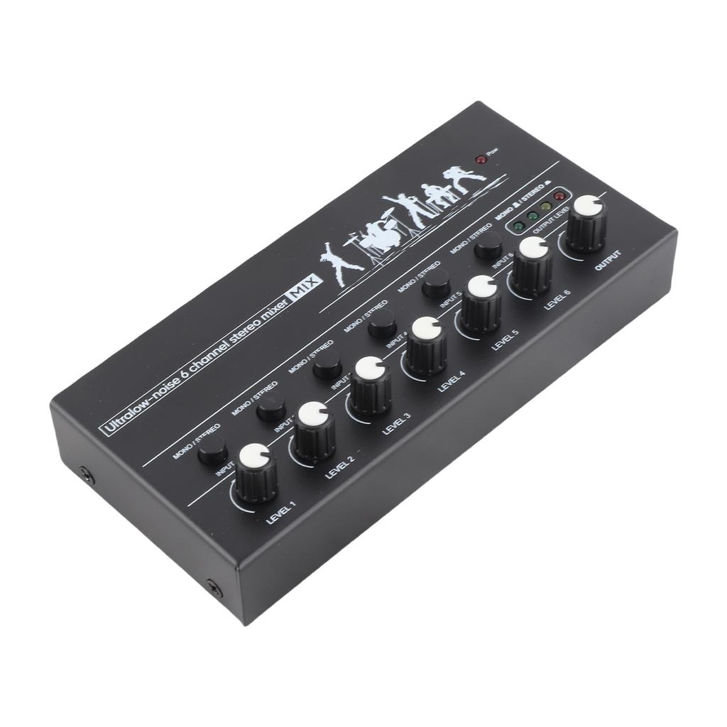 6 Channel Audio Mixer Stereo Line Mixer Metal Shell USB Type C Power Supply for Guitar Bass Keyboard Stage 6.35mm Mono