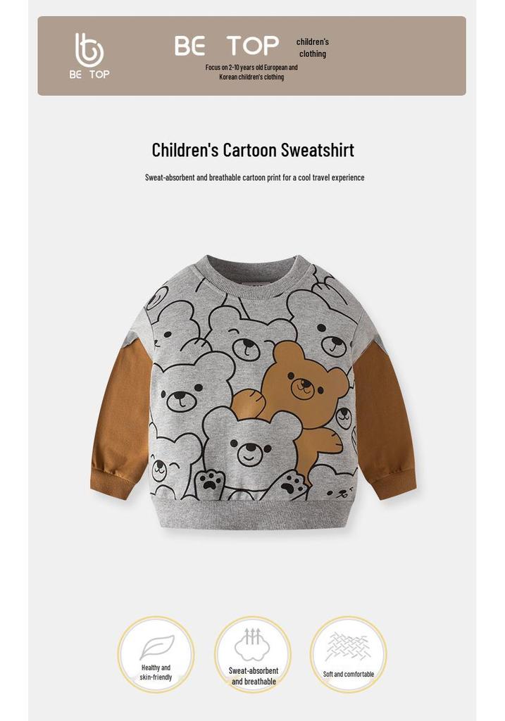 Kinder Bären Sweatshirt - Herbst/Winter Rundhals Reiner Baumwoll Pullover für Jungen