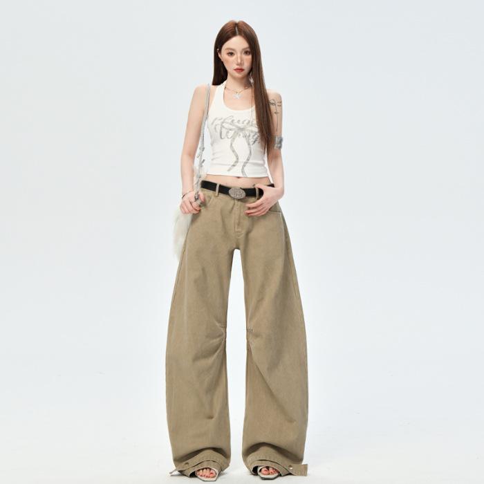 

Женские джинсы с низкой посадкой и широкими штанинами - Осенний стройнящий дизайн прямого кроя XS