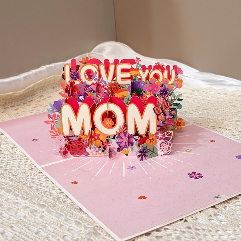 Creative Pop Up Mothers Day Cards Floral Bouquet Best Wishes 3D Greeting Cards Handmade Gift Wishes Card Mothers Day Gift