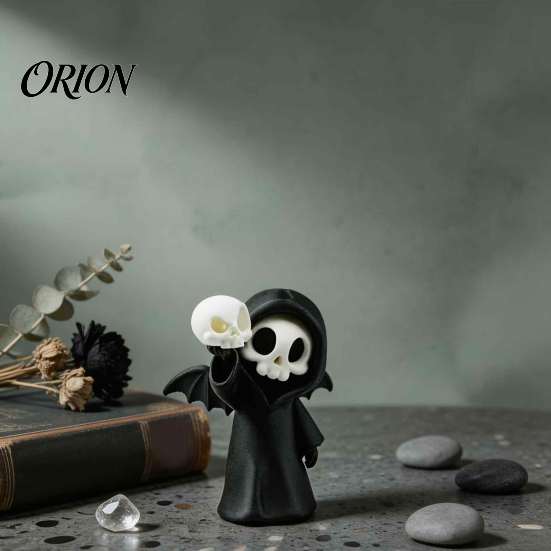 Durable Resin Crafts 3D Printed Grim Reaper Skull Ornament, with Bat Wings Decor, Unique Figure Displays Cute Gothic Desk Figurine, for Halloween Home
