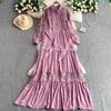 Elegant Korean Fashion Sexy Chic Lace Ruched Slim Dress Vintage Summer Long Dress Women Clothing