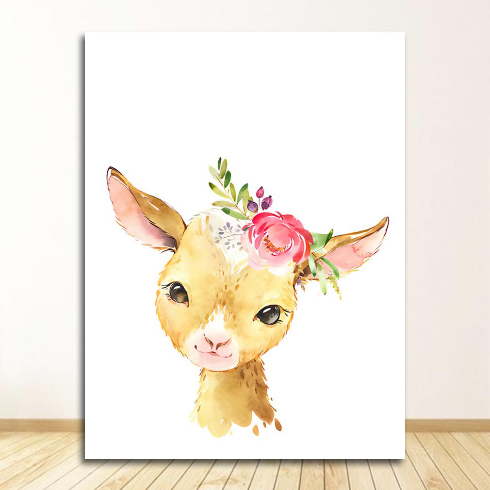 Postere și imprimeuri nordice, artă de perete, pictură pe pânză, tablouri de perete pentru pepinieră, decor pentru cameră pentru copii, cerb drăguț, zebră, leu, iepure, porc, flori