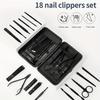 7/18pcs Professional Nail Clipper Set with Storage Box Stainless Steel Black Nail Beauty Kit for Ear Manicure Pedicure Care Tool