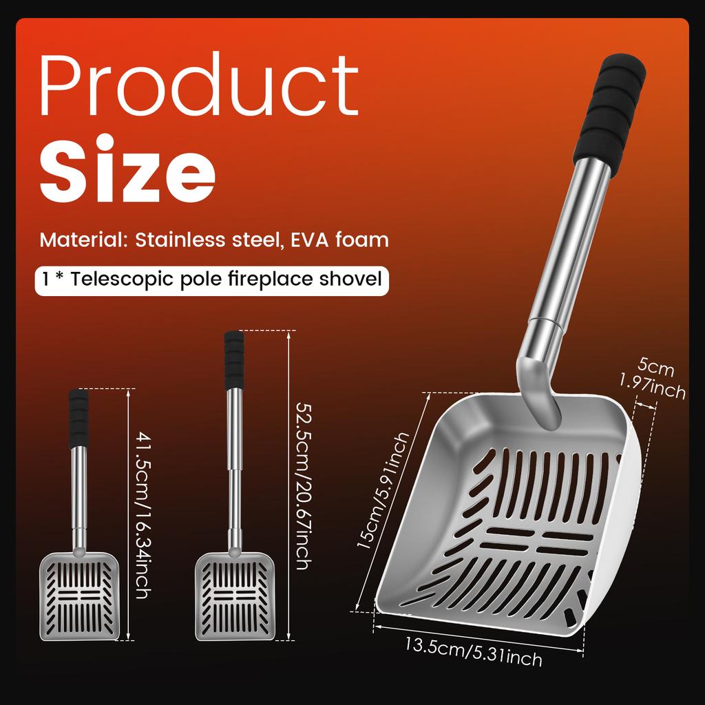 Adjustable Fireplace Shovel 41.5-52.5 CM Retractable Stainless Steel Fire Pit Shovel with Hollowed Out Sieve Mesh Cleaning Tools