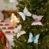 With Clip Christmas Tree Hanging Decor Glitter Simulation Butterfly Decoration  Xmas Tree Decor