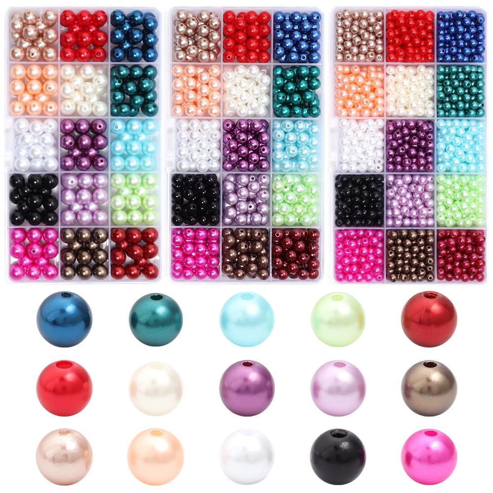 15 grids Mixed Round Imitation ABS Pearl Beads Box Acrylic Colorful Pearls DIY Beads Set  Jewelry Making Kits
