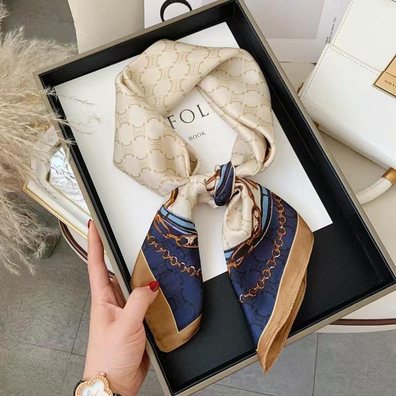 Luxury Satin Print Silk Scarf Square Women Streamer Neck Scarves Wrap Head Kerchief Beach Hair Band For Woman Bandana Summer