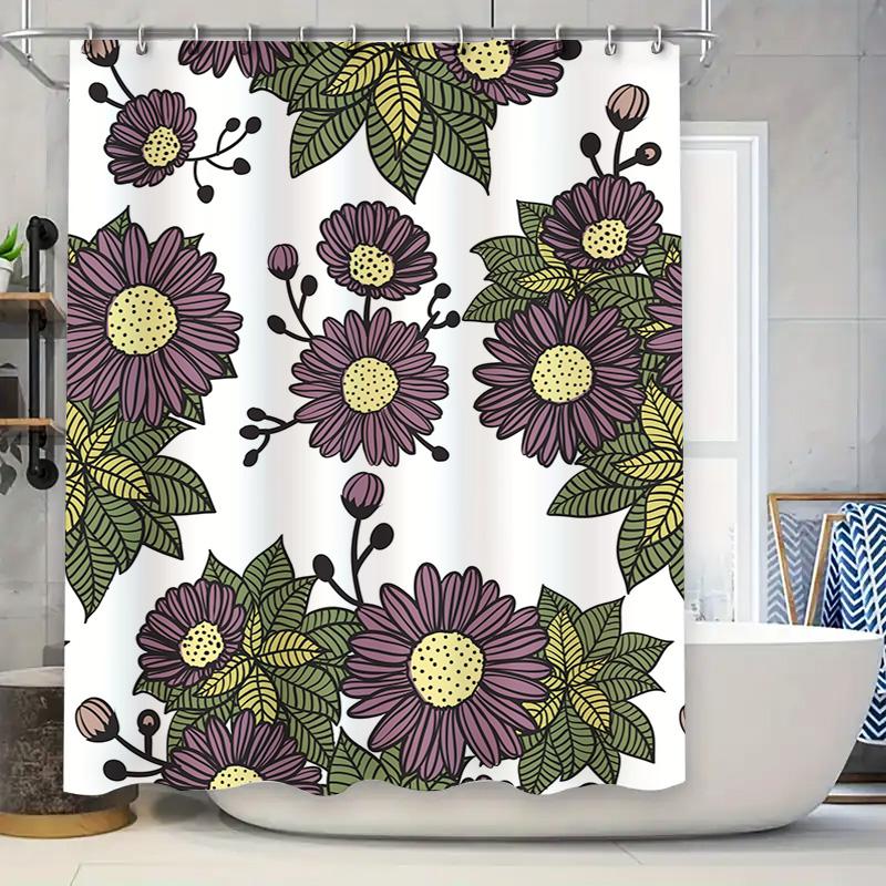 

Purple Floral Shower Curtain Bathroom Decorations Waterproof Polyester Bath Accessories Size72X84 Inches (183Cm X 213Cm) W60H190(CM)-1 Pcs