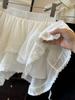 2026 New Irregular White Lace Trim Patchwork Cake Skirt: High Waist, Fluffy, Short Women's Skirt