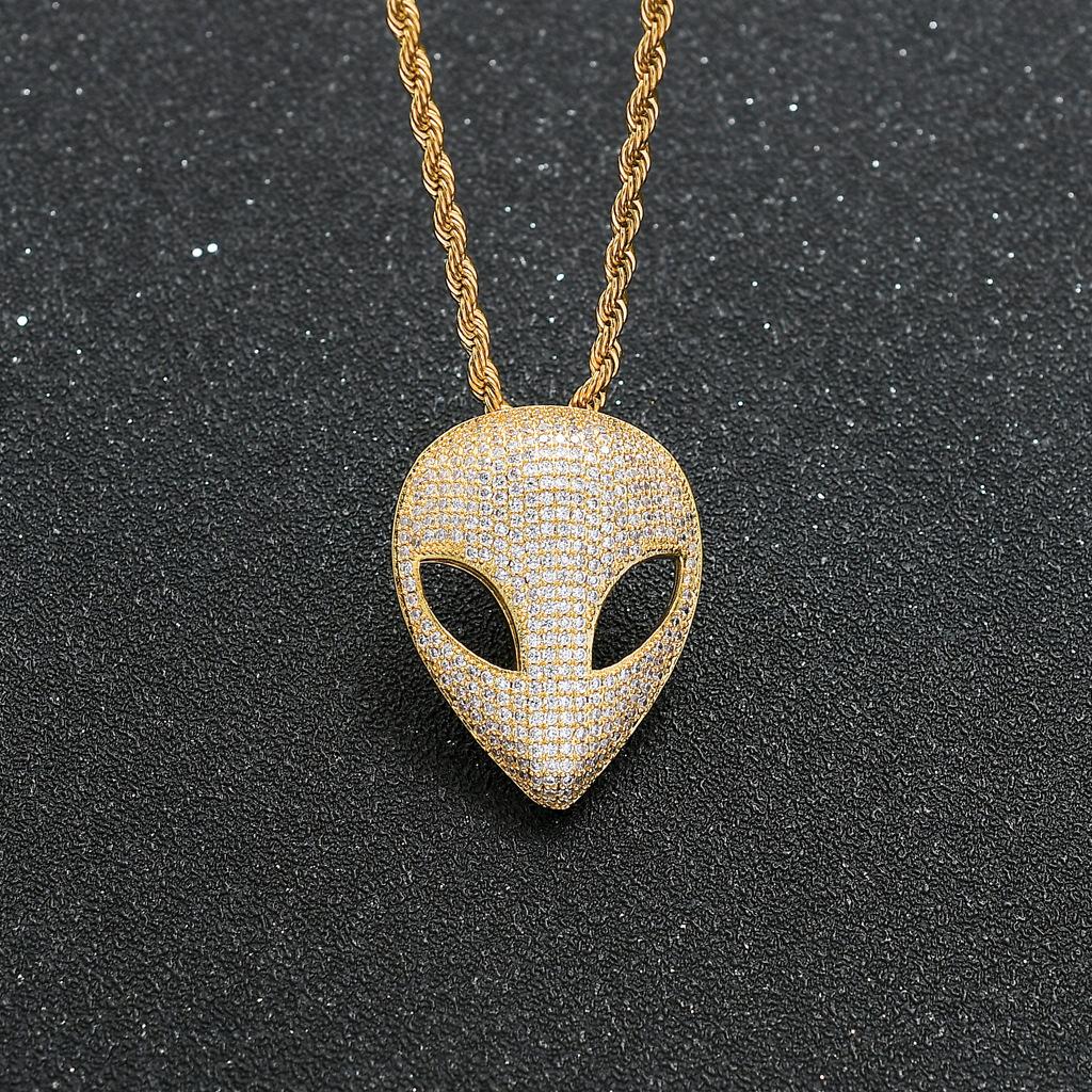 Ins European and American New Alien Mask Pendant with Micro Inlaid Zircon Hip Hop Rap Singer Men Necklace