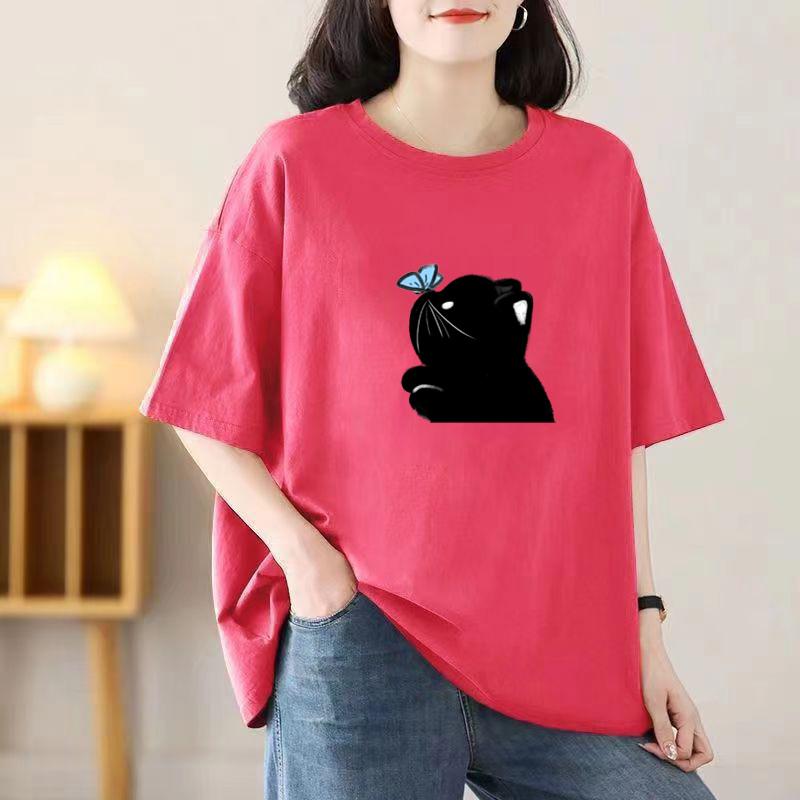2024 New Women Cartoon Cute Tshirts Cotton Short Sleeve Print Tees O-Neck Kawaii Tops Casual
