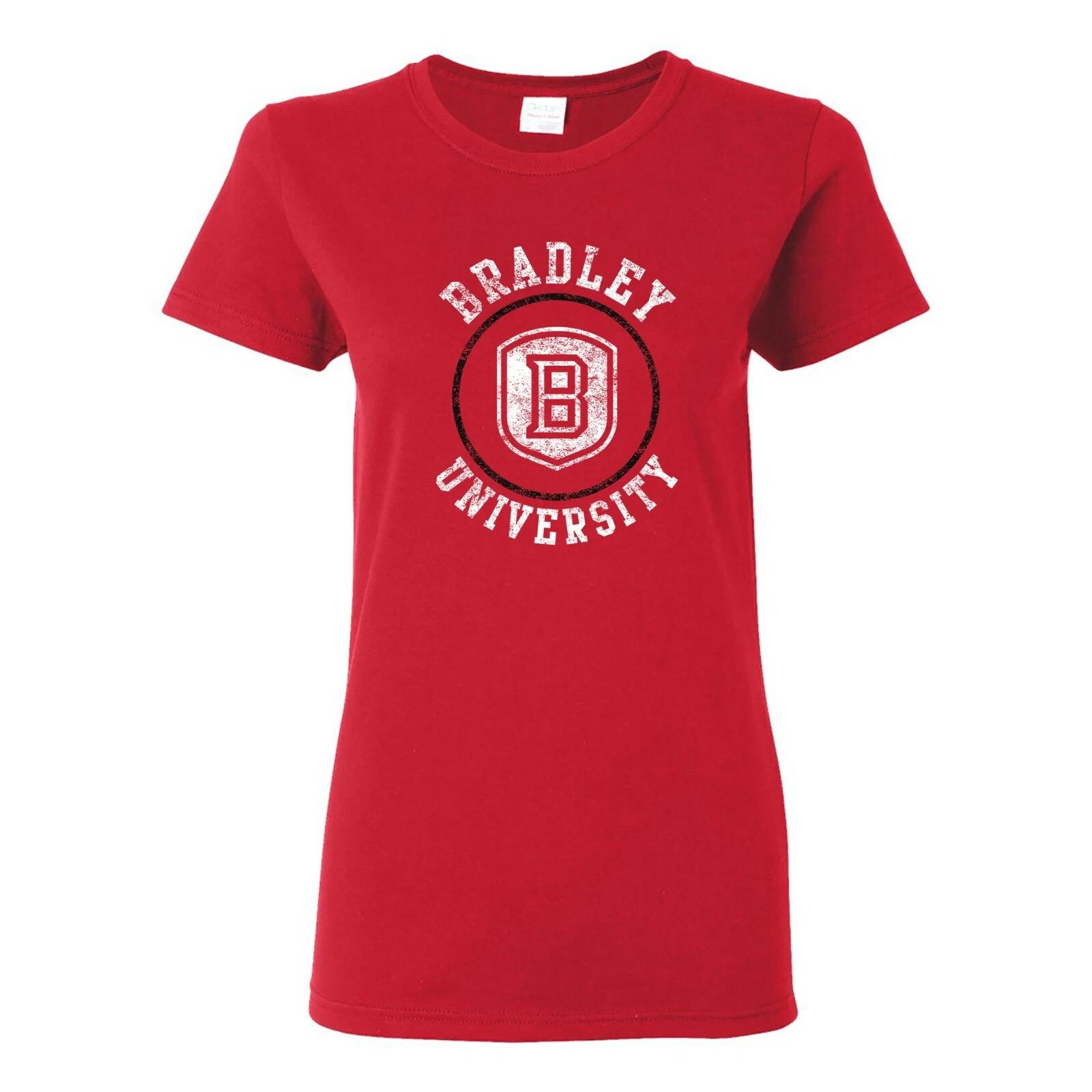 Bradley Braves Distressed Circle Logo Womens T-Shirt - Red S