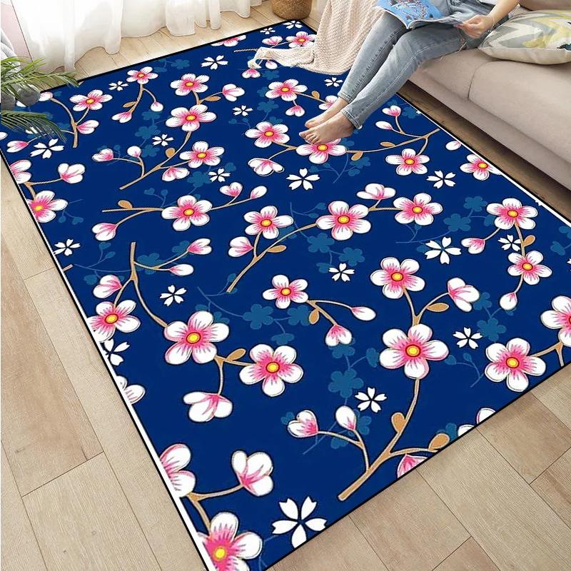 Rose Sunflower Daisy Peach Blossom Carpet Mat Colorful Flower Area Decorative Rugs for Room