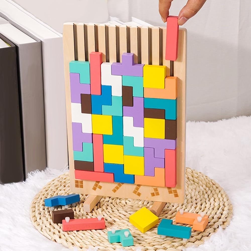 Tetris Puzzle Wooden Building Block Puzzle 3D Tetris Block Toys Educational Toys Manual Thinking ...
