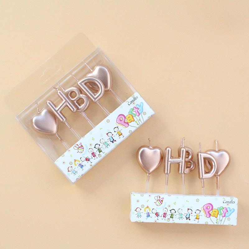 Gold-plated Love Birthday Cake Candle Gold Silver English Initials HBD Baking Decoration Candle