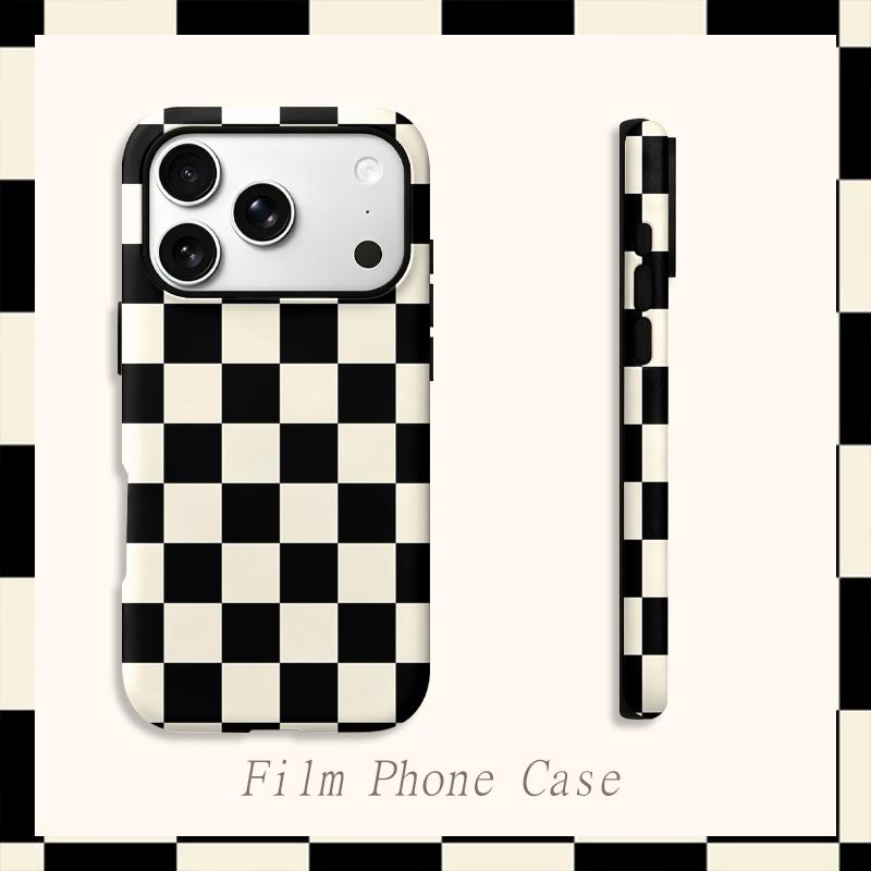 Classic Monochrome Black White Geometric Checkered Square Art Film Aesthetic Protective Shockproof Bumper Phone Case For iPhone 14 15 16 Pro Max Plus