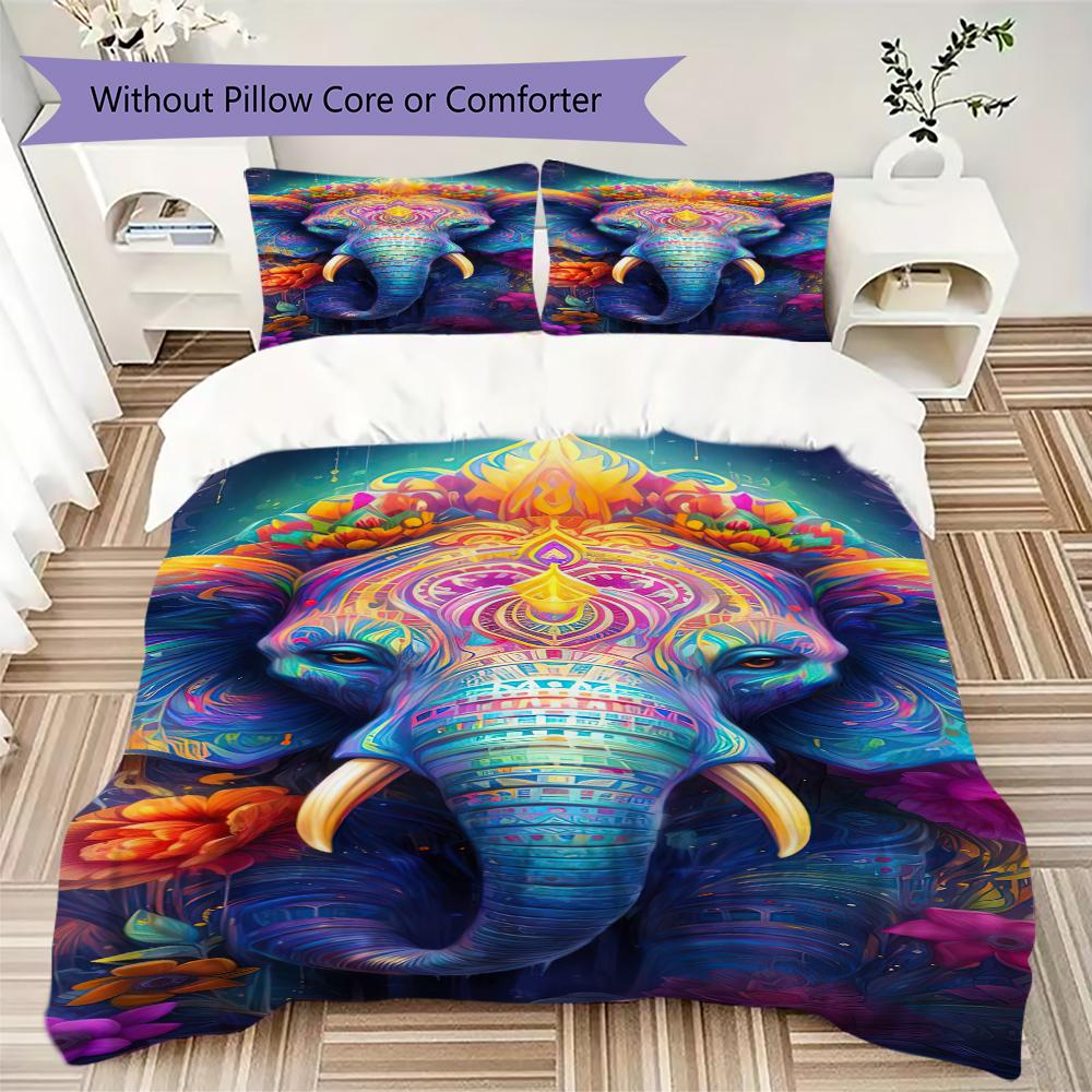 

1PC Elephant Theme Bedding Quilt Set Quilt Cover Pillowcase Home Decoration Birthday Gift (1 * duvet cover + 2 * pillowcase, without core)A14 135x200cm