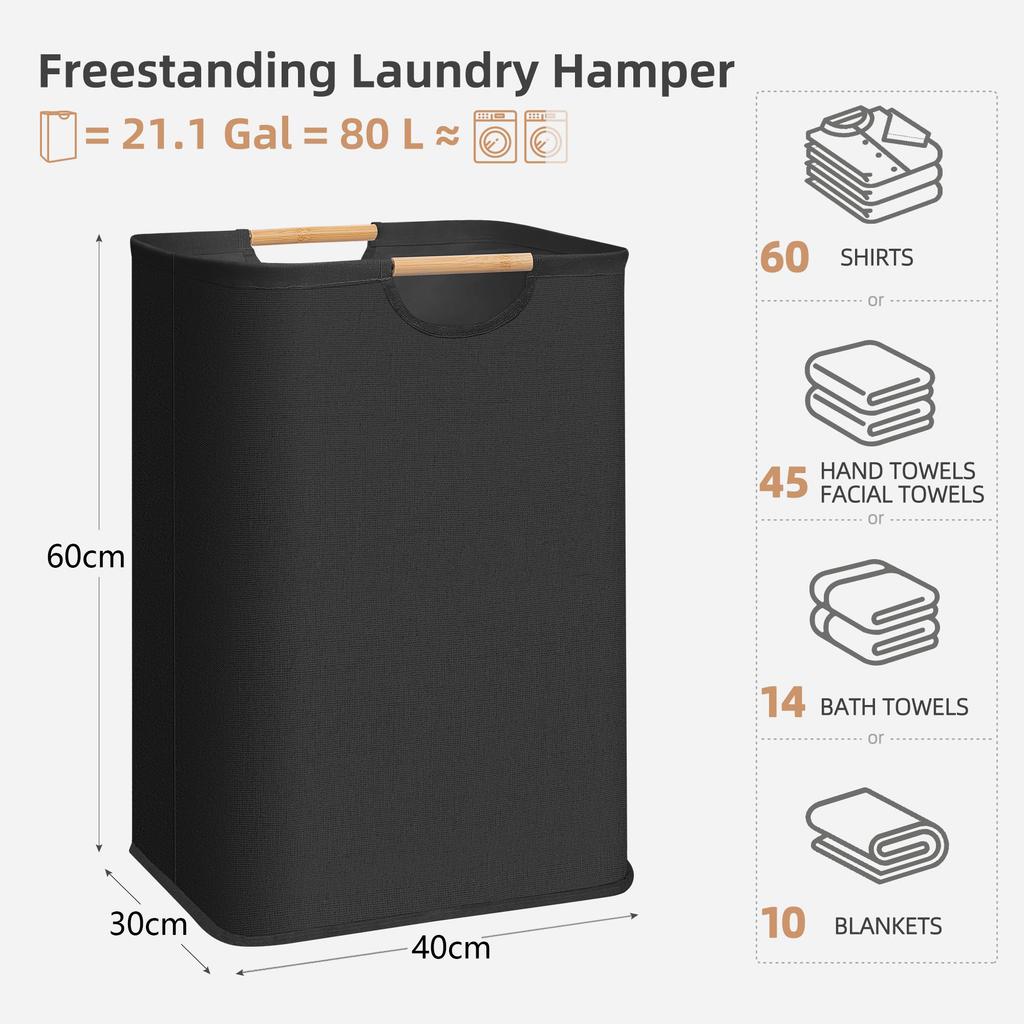 Large Laundry Hamper Collapsible Laundry Basket with Bamboo Handles Freestanding Waterproof Clothes Hamper for Laundry Room