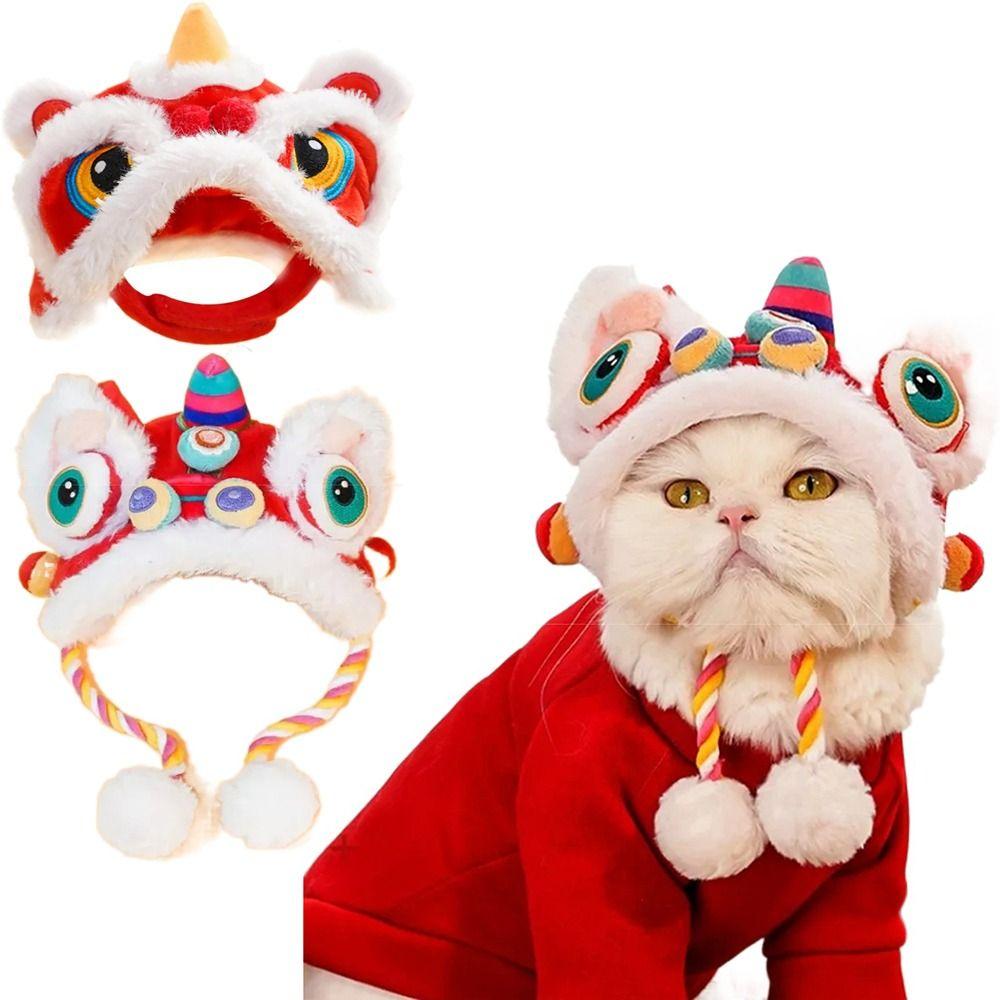 Soft Cat Dance Lion Hats Cartoon Pet Christmas Costume Cat New Year's Headwear  Dress Up Supplies