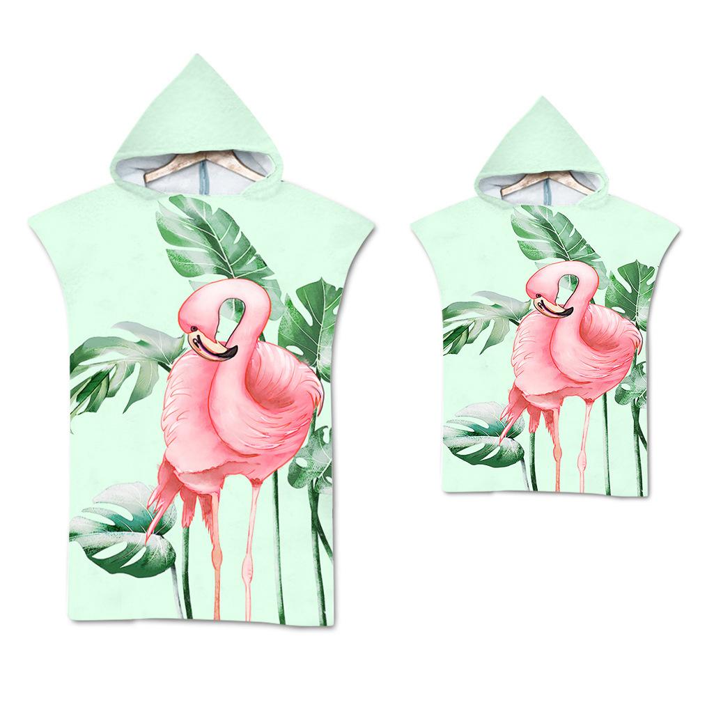 Flamingo Strandtuch Schnelltrocknend Kapuzenmantel Neoprenanzug Erwachsene Kinder Große Handtücher Eltern-Kind-Poncho Bademantel für Schwimmen Surfen