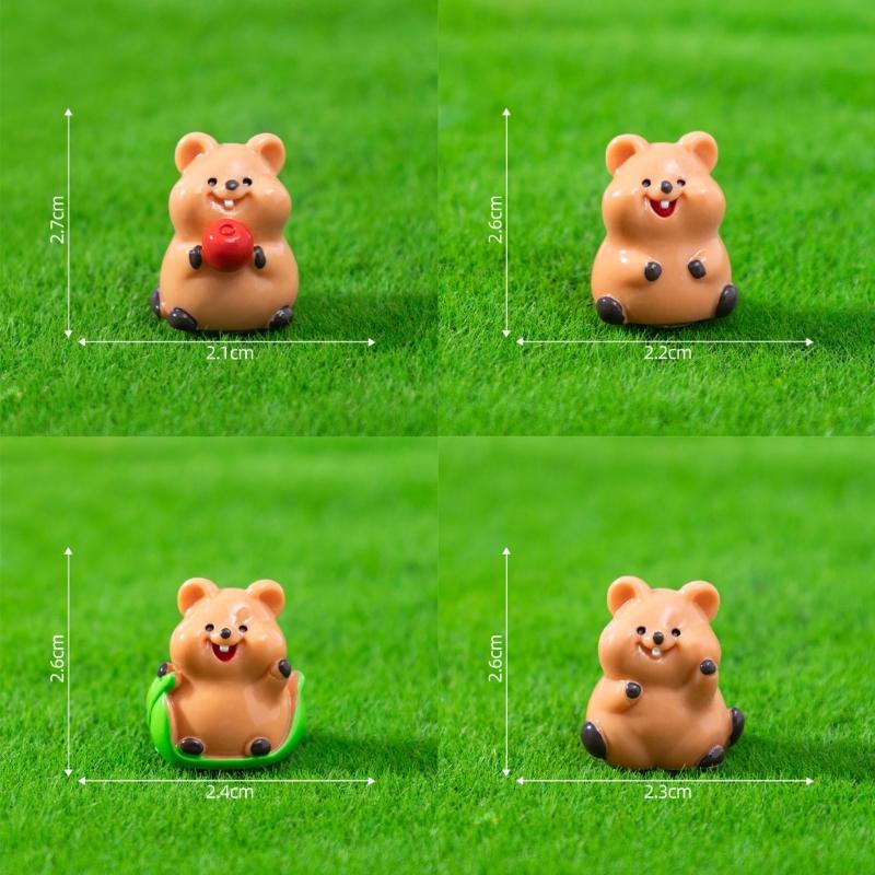 4Pcs Cute Miniature Quokka Statue Handcrafted Resins Desk Ornaments Perfect For Home Office Shelf Display Garden Decors