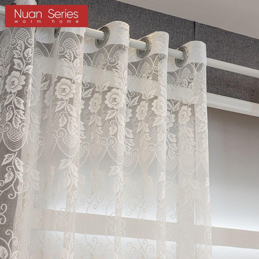 1PC Nuan Series Plain European Jacquard Sheer Curtain Pure White Transparent Tulle for Living Room Bedroom Balcony Window Home Decor