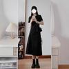 Black polo dress children's summer new small casual long dress French Hepburn style small black dress