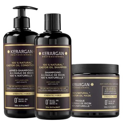 Shampoo, Conditioner and Mask with Castor Oil, Argan and Chamomile - Sulfate, Paraben and Silicone Free - 3x500 Ml