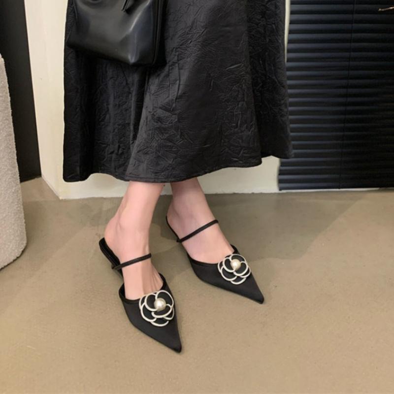 Chaussons d'été de luxe pour femme à bout ouvert et motif floral, Pantoufles mode à talon moyen, Escarpins de soirée, Claquettes sexy, Sandales de banquet et de strip-tease