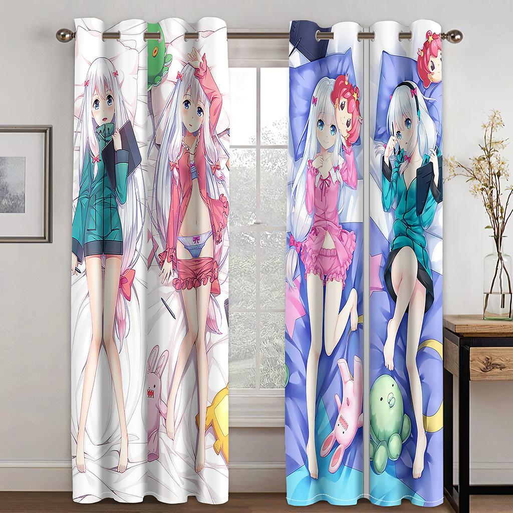 3D Anime Girls Silk Posters Japanese Cartoon Sexy Thin Curtains for Boys Living Room Bedroom Window Decor 2 Panels Free Shipping