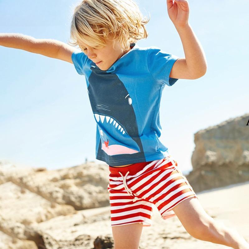 Summer New Arrivals Boys' T-Shirt Round Neck Children's Short-Sleeved T-Shirt Knitted Cotton Shark Print Children's Sweatshirt