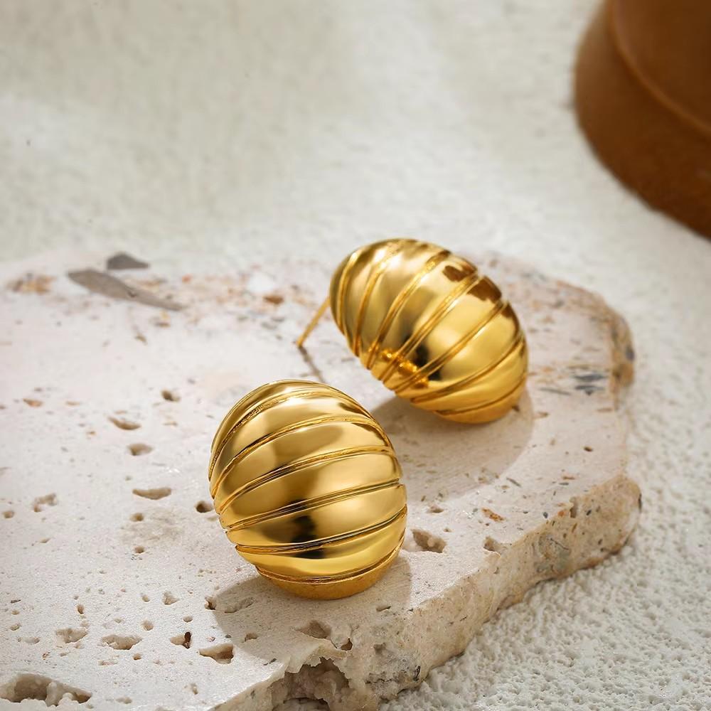 Premium Stainless Steel Striped Texture Earrings Three Layer Metal Knot Geometric Wing Hemispheres Stud Lightweight Jewelry Gift