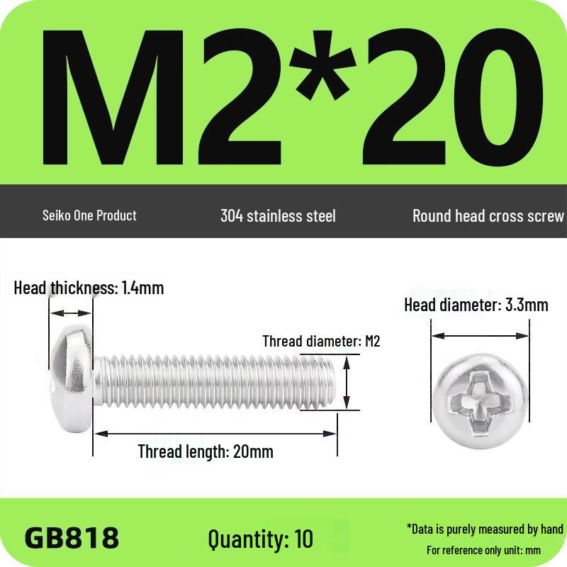 Phillips Pan Head Machine Screws, 304 Stainless Steel, Sizes M1-M10