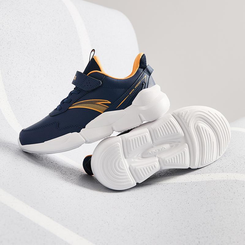 Anta Kids Synthetic Leather Comfortable Versatile Lightweight Shock Absorbing Low Top Running Shoes Kids Sneakers Blue White A312345567H-7