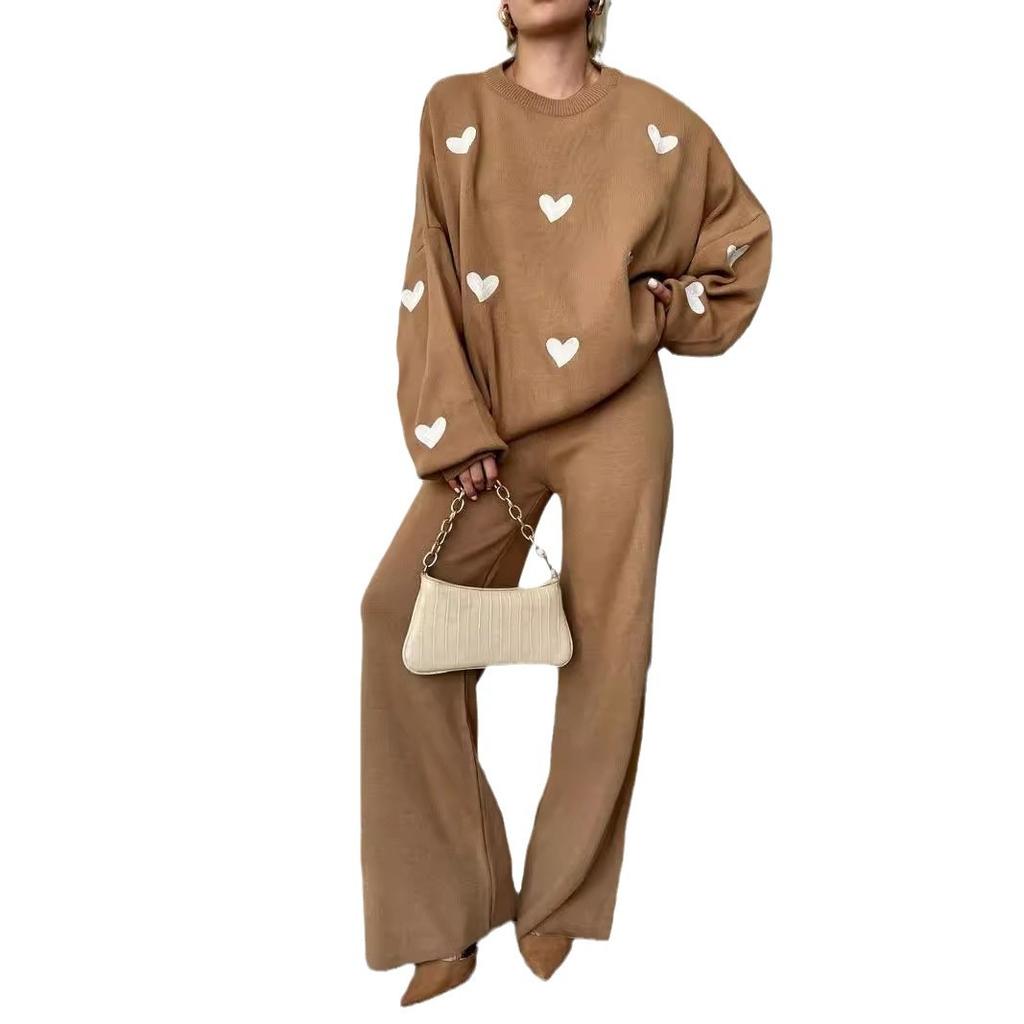 Übergroßes 2-teiliges Pullover-Set für Damen, Strickpullover, Oberteil, weite Hose, Lounge-Set, Trainingsanzug, Herbst-Winter-Reise-Outfits, Sweatsuit für Damen