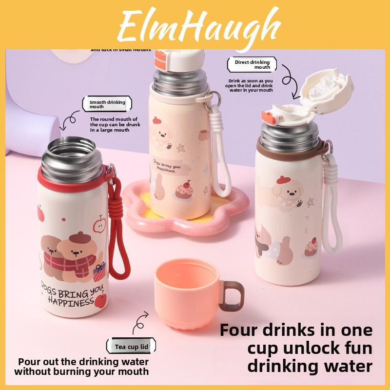 Kinder Cartoon Hund Isolierflasche mit großem Fassungsvermögen und Trinkhalm zum Hochziehen für Reise und Schule