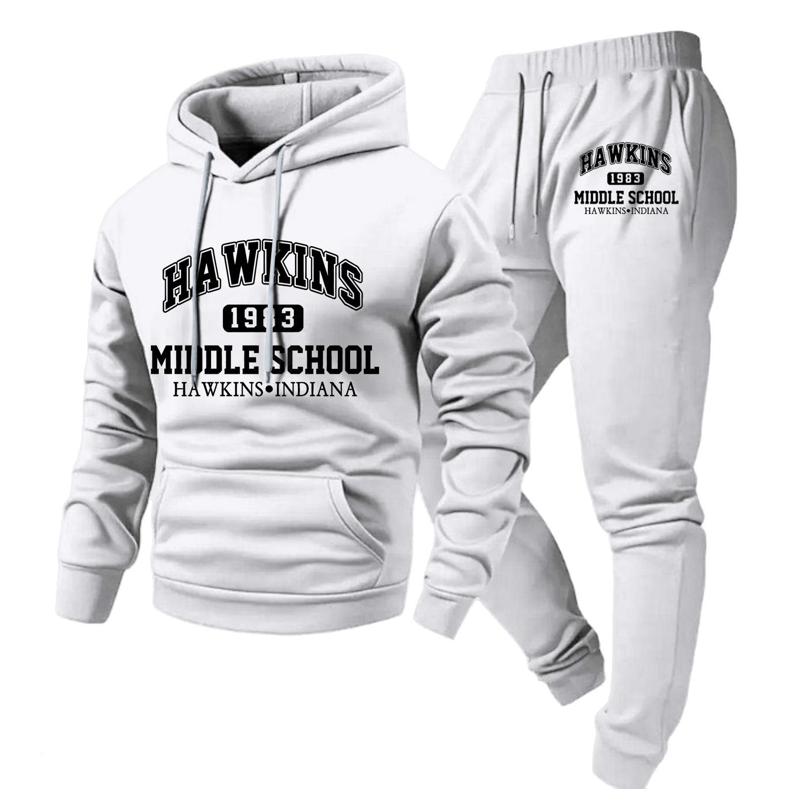 

Men s Casual Solid-color Film And Television Peripheral Printed Long-sleeved Hooded Sweatshirt, Men s Sports Sweatshirt And Sweatpants Two-piece Set M белый