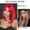 Red Short Straight Wig for Women - Bob Cut with Middle Part Curtain Bangs, Halloween Easter Party Machine Made Full Cap Wig