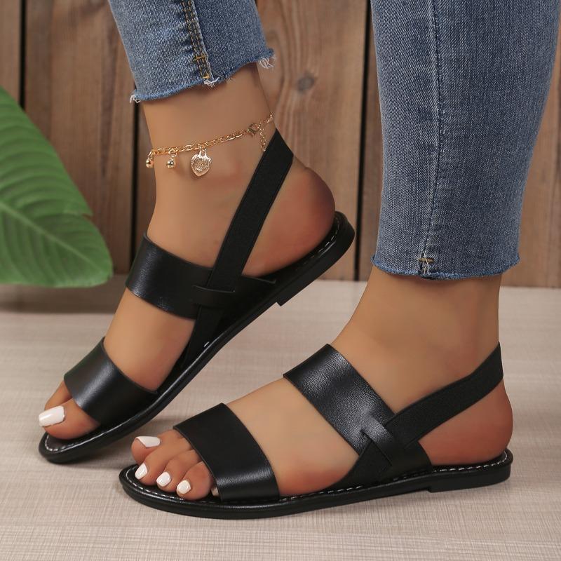 Modische Damen-Sandalen mit elastischem Riemen 2025 Lässige Bequeme Sommerschuhe für Damen Leichte Rutsch-Braune Strand-Römerschuhe